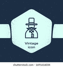 Grunge line Magician icon isolated on blue background. Monochrome vintage drawing. Vector Illustration