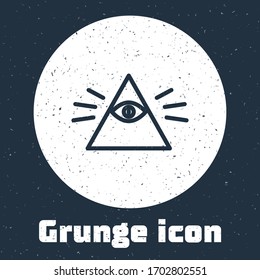 Grunge line Masons symbol All-seeing eye of God icon isolated on grey background. The eye of Providence in the triangle. Monochrome vintage drawing. Vector Illustration