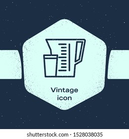 Grunge line Measuring cup to measure dry and liquid food icon isolated on blue background. Plastic graduated beaker with handle. Monochrome vintage drawing. Vector Illustration