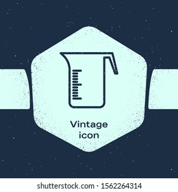 Grunge line Measuring cup to measure dry and liquid food icon isolated on blue background. Plastic graduated beaker with handle. Monochrome vintage drawing. Vector Illustration