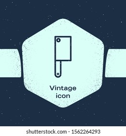 Grunge line Meat chopper icon isolated on blue background. Kitchen knife for meat. Butcher knife. Monochrome vintage drawing. Vector Illustration