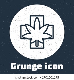 Grunge Line Medical Marijuana Or Cannabis Leaf Icon Isolated On Grey Background. Hemp Symbol. Monochrome Vintage Drawing. Vector Illustration