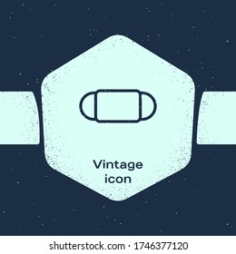 Grunge line Medical protective mask icon isolated on blue background. Monochrome vintage drawing. Vector Illustration
