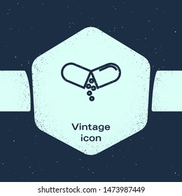 Grunge line Medicine pill or tablet icon isolated on blue background. Capsule pill and drug sign. Pharmacy design. Monochrome vintage drawing. Vector Illustration Grunge line Medicine pill or tablet icon isolated on blue background. Capsule pill and drug sign. Pharmacy design. Monochrome vintage drawing. Vector Illustration
