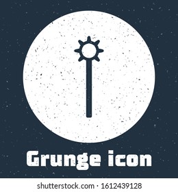 Grunge line Medieval chained mace ball icon isolated on grey background. Medieval weapon. Monochrome vintage drawing. Vector Illustration