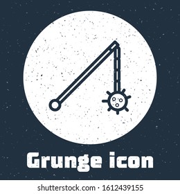 Grunge line Medieval chained mace ball icon isolated on grey background. Medieval weapon. Monochrome vintage drawing. Vector Illustration
