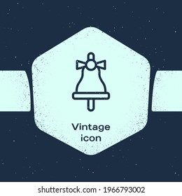 Grunge line Merry Christmas ringing bell icon isolated on blue background. Alarm symbol, service bell, handbell sign, notification. Monochrome vintage drawing. Vector