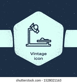 Grunge line Microscope icon isolated on blue background. Chemistry, pharmaceutical instrument, microbiology magnifying tool. Monochrome vintage drawing. Vector Illustration