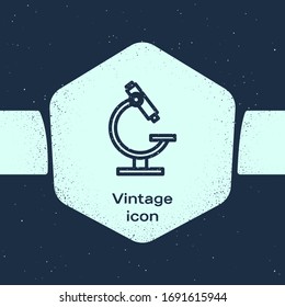Grunge line Microscope icon isolated on blue background. Chemistry, pharmaceutical instrument, microbiology magnifying tool. Monochrome vintage drawing. Vector Illustration