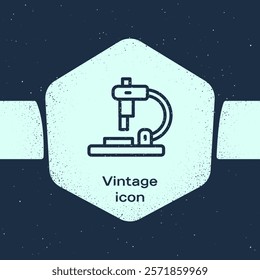 Grunge line Microscope icon isolated on blue background. Chemistry, pharmaceutical instrument, microbiology magnifying tool. Monochrome vintage drawing. Vector