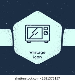 Grunge line Microwave oven icon isolated on blue background. Home appliances icon. Monochrome vintage drawing. Vector