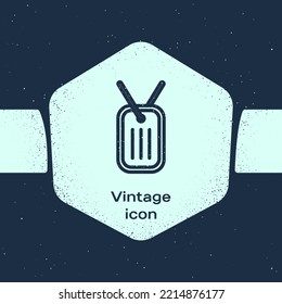 Grunge Line Military Dog Tag Icon Isolated On Blue Background. Identity Tag Icon. Army Sign. Monochrome Vintage Drawing. Vector