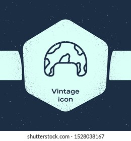 Grunge line Military helmet icon isolated on blue background. Army hat symbol of defense and protect. Protective hat. Monochrome vintage drawing. Vector Illustration