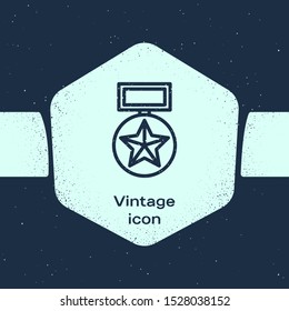 Grunge line Military reward medal icon isolated on blue background. Army sign. Monochrome vintage drawing. Vector Illustration