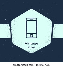Grunge line Mobile smart phone with app delivery tracking icon isolated on blue background. Parcel tracking. Monochrome vintage drawing. Vector Illustration