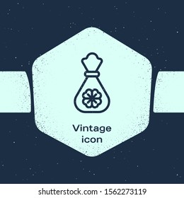 Grunge line Money bag with four leaf clover icon isolated on blue background. Cash Banking currency sign. Happy Saint Patricks day. Monochrome vintage drawing. Vector Illustration