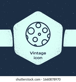 Grunge line Moon icon isolated on blue background. Monochrome vintage drawing. Vector Illustration