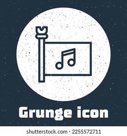 Grunge line Music festival, access, flag, music note icon isolated on grey background. Monochrome vintage drawing. Vector