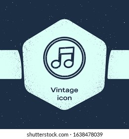 Grunge line Music note, tone icon isolated on blue background. Monochrome vintage drawing. Vector Illustration