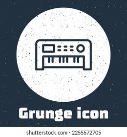 Grunge line Music synthesizer icon isolated on grey background. Electronic piano. Monochrome vintage drawing. Vector