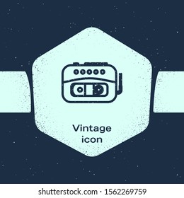 Grunge line Music tape player icon isolated on blue background. Portable music device. Monochrome vintage drawing. Vector Illustration