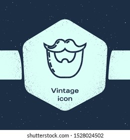 Grunge line Mustache and beard icon isolated on blue background. Barbershop symbol. Facial hair style. Monochrome vintage drawing. Vector Illustration
