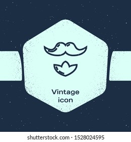 Grunge line Mustache and beard icon isolated on blue background. Barbershop symbol. Facial hair style. Monochrome vintage drawing. Vector Illustration