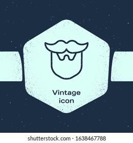 Grunge line Mustache and beard icon isolated on blue background. Barbershop symbol. Facial hair style. Monochrome vintage drawing. Vector Illustration