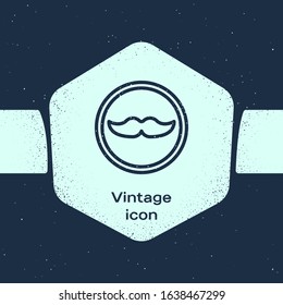 Grunge line Mustache icon isolated on blue background. Barbershop symbol. Facial hair style. Monochrome vintage drawing. Vector Illustration