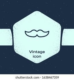 Grunge line Mustache icon isolated on blue background. Barbershop symbol. Facial hair style. Monochrome vintage drawing. Vector Illustration