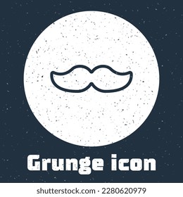 Grunge line Mustache icon isolated on grey background. Barbershop symbol. Facial hair style. Monochrome vintage drawing. Vector Illustration