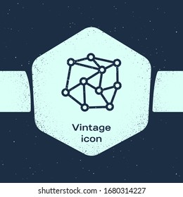 Grunge line Neural network icon isolated on blue background. Artificial Intelligence. Monochrome vintage drawing. Vector Illustration