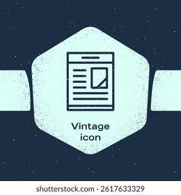 Grunge line Newspaper advertisement displaying obituaries icon isolated on blue background. Monochrome vintage drawing. Vector