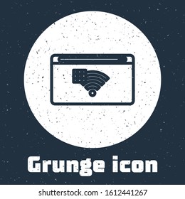 Grunge line No Internet connection icon isolated on grey background. No wireless wifi or sign for remote internet access. Monochrome vintage drawing. Vector Illustration