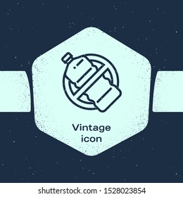 Grunge line No plastic bottle icon isolated on blue background. Monochrome vintage drawing. Vector Illustration