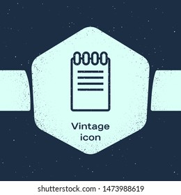 Grunge line Notebook icon isolated on blue background. Spiral notepad icon. School notebook. Writing pad. Diary for business. Notebook cover design. Monochrome vintage drawing. Vector Illustration
