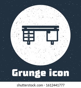 Grunge line Office desk icon isolated on grey background. Monochrome vintage drawing. Vector Illustration
