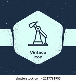 Grunge Line Oil Pump Or Pump Jack Icon Isolated On Blue Background. Oil Rig. Monochrome Vintage Drawing. Vector Illustration