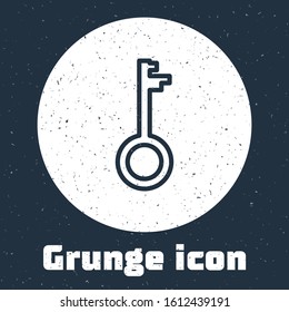 Grunge line Old key icon isolated on grey background. Monochrome vintage drawing. Vector Illustration