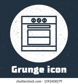Grunge line Oven icon isolated on grey background. Stove gas oven sign. Monochrome vintage drawing. Vector Illustration