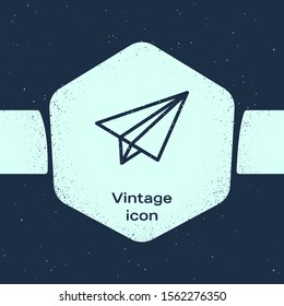 Grunge line Paper airplane icon isolated on blue background. Monochrome vintage drawing. Vector Illustration