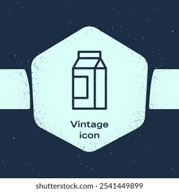 Grunge line Paper package for milk icon isolated on blue background. Milk packet sign. Monochrome vintage drawing. Vector