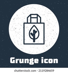 Grunge line Paper shopping bag with recycle icon isolated on grey background. Bag with recycling symbol. Monochrome vintage drawing. Vector
