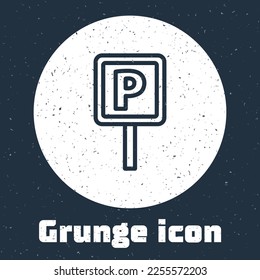 Grunge line Parking icon isolated on grey background. Street road sign. Monochrome vintage drawing. Vector