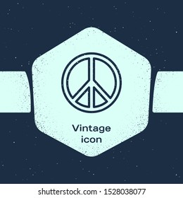 Grunge line Peace icon isolated on blue background. Hippie symbol of peace. Monochrome vintage drawing. Vector Illustration