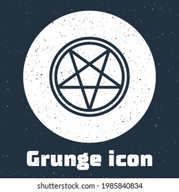 Grunge line Pentagram in a circle icon isolated on grey background. Magic occult star symbol. Monochrome vintage drawing. Vector Illustration