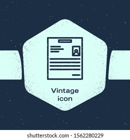 Grunge line Personal document icon isolated on blue background. File icon. Checklist icon. Business concept. Monochrome vintage drawing. Vector Illustration