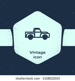 Grunge line Pickup truck icon isolated on blue background. Monochrome vintage drawing. Vector Illustration