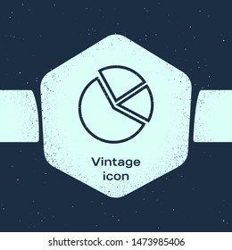 Grunge line Pie chart infographic icon isolated on blue background. Diagram chart sign. Monochrome vintage drawing. Vector Illustration