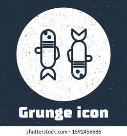 Grunge line Pisces zodiac sign icon isolated on grey background. Astrological horoscope collection. Monochrome vintage drawing. Vector Illustration